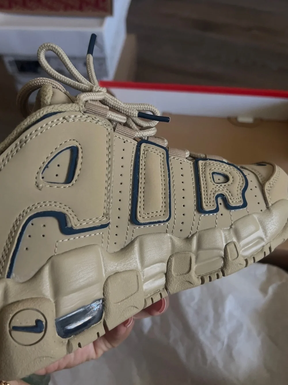 Nike Kids Beige Sneakers with Blue Trim